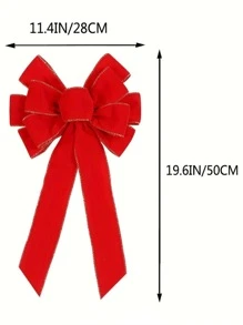 1個大型聖誕紅絨面花冠聖誕樹裝飾,金色飾邊聖誕蝴蝶結 - 紅色 - 查看 9