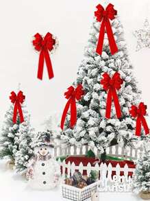 1個大型聖誕紅絨面花冠聖誕樹裝飾,金色飾邊聖誕蝴蝶結 - 紅色 - 查看 5