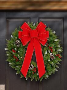 1個大型聖誕紅絨面花冠聖誕樹裝飾,金色飾邊聖誕蝴蝶結 - 紅色 - 查看 7