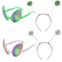 2 对外星人头带和眼镜，外星人天线头带彩虹镜片太阳镜，外星人头带，外太空主题万圣节成人发带遮光镜新奇化妆服装配饰 - 綠色 - 查看 1