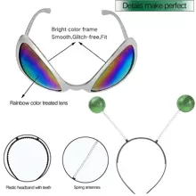 2 对外星人头带和眼镜，外星人天线头带彩虹镜片太阳镜，外星人头带，外太空主题万圣节成人发带遮光镜新奇化妆服装配饰 - 綠色 - 查看 3