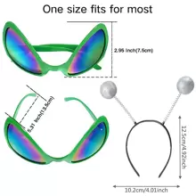 2 对外星人头带和眼镜，外星人天线头带彩虹镜片太阳镜，外星人头带，外太空主题万圣节成人发带遮光镜新奇化妆服装配饰 - 綠色 - 查看 2