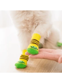 4入組寵物狗狗防滑襪配鞋,針織室內保暖狗貓襪子,秋冬寵物衣服,寵物用品