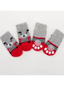 4入組寵物狗狗防滑襪配鞋,針織室內保暖狗貓襪子,秋冬寵物衣服,寵物用品