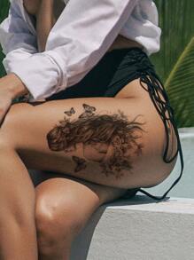 STARTTOOS 1 miếng dán hình xăm tạm thời họa tiết hoa, bướm, lưng, tóc đen cho cánh tay và cơ thể - màu đen - Xem 4