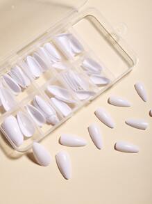 Transform Your Nails With100pcs A Box Of White Mid-Length Almond False Nail Patches For Women & Girls Press On Nails Nail Supplies