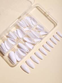 Transform Your Nails With100pcs A Box Of White Mid-Length Almond False Nail Patches For Women & Girls Press On Nails Nail Supplies