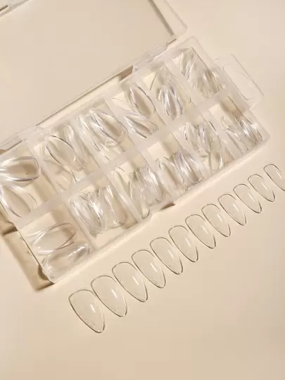 Transform Your Nails With 100pcs A Box Of Transparent Mid-Length Almond False Nail Patches For Women & Girls Press On Nails Nail Supplies