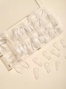 用100片/盒透明中長杏仁形假甲為女性和女孩轉換美麗指甲，即貼式指甲供應 - 無色 - 查看 3