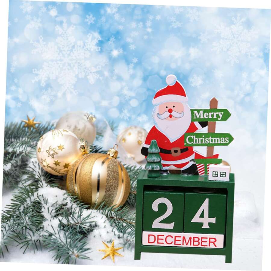 Wooden Calendar 1pc Christmas Countdown Calendar Perpetual Calendar Countdown to Zero Day Elk Gift Wooden Elder Green Christmas Countdown Never Ending Blocks - Green - View 1