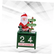 Wooden Calendar 1pc Christmas Countdown Calendar Perpetual Calendar Countdown to Zero Day Elk Gift Wooden Elder Green Christmas Countdown Never Ending Blocks - Green - View 2