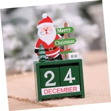 Wooden Calendar 1pc Christmas Countdown Calendar Perpetual Calendar Countdown to Zero Day Elk Gift Wooden Elder Green Christmas Countdown Never Ending Blocks - Green - View 3
