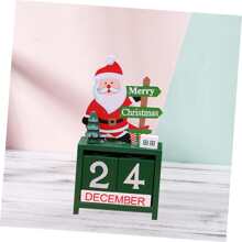 Wooden Calendar 1pc Christmas Countdown Calendar Perpetual Calendar Countdown to Zero Day Elk Gift Wooden Elder Green Christmas Countdown Never Ending Blocks - Green - View 4