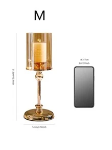 1 pieza Juego de decoración de candelabro de vidrio soñador para cena romántica a la luz de las velas en la sala de estar o restaurante, que incluye portavelas de tamaño grande, mediano y pequeño, decoración del hogar y regalo para Año Nuevo - Dorado - Ver 7