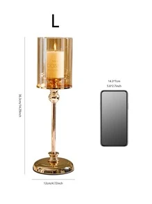 1 pieza Juego de decoración de candelabro de vidrio soñador para cena romántica a la luz de las velas en la sala de estar o restaurante, que incluye portavelas de tamaño grande, mediano y pequeño, decoración del hogar y regalo para Año Nuevo - Dorado - Ver 8