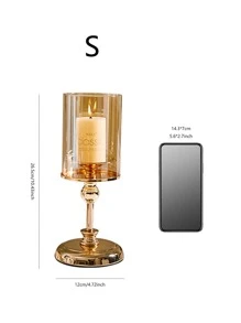 1 pieza Juego de decoración de candelabro de vidrio soñador para cena romántica a la luz de las velas en la sala de estar o restaurante, que incluye portavelas de tamaño grande, mediano y pequeño, decoración del hogar y regalo para Año Nuevo - Dorado - Ver 6