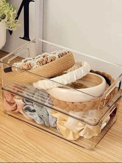 1入組透明亞克力多用途收納盒,可用在大&小尺寸,適用於台式機房間抽屜首飾類收納,寒冷收納,廚房檯面&櫥櫃整理和收納,混合性