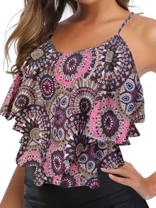 Retro Hanky Hem High Waisted Tankini Summer Beach - Multicolor - View 2