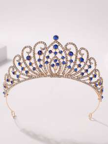 Chicas 1 pieza Diadema en forma de corona de metal con con diseño de diamante de imitación para adolescente - azul real - Ver 1