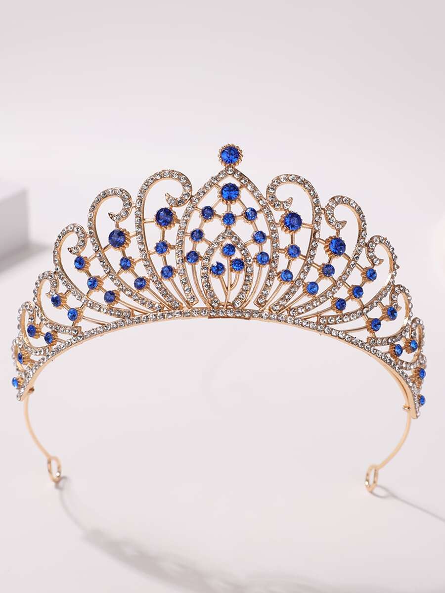 Chicas 1 pieza Diadema en forma de corona de metal con con diseño de diamante de imitación para adolescente - azul real - Ver 1