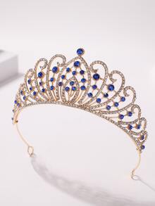 Chicas 1 pieza Diadema en forma de corona de metal con con diseño de diamante de imitación para adolescente - azul real - Ver 2