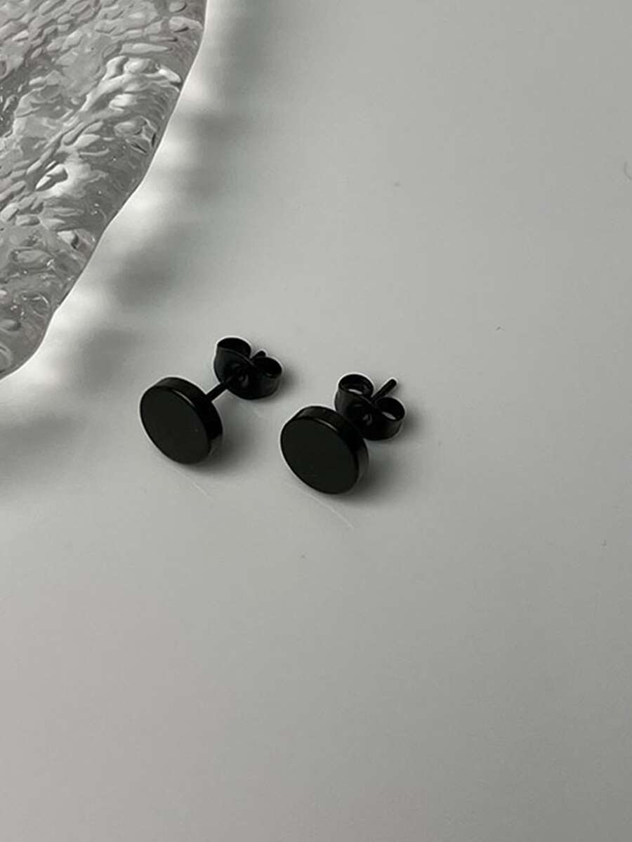 單個男款韓式時尚簡約耳環,流行、帥氣、適用於各種造型 - 黑色 - 查看 1