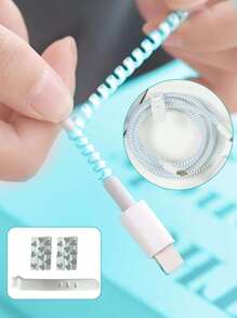 Bộ 3 sản phẩm/Bộ bảo vệ cáp USB: 2 sản phẩm bảo vệ cáp sạc + 1 cuộn dây 1,4m * 1 sản phẩm bảo vệ bộ sạc - Màu xanh lam - Xem 6