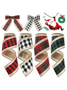 1 Roll Of 6.3cm Christmas Style Imitation Burlap Grid Ribbon - Multicolor - View 2