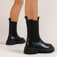 Damskie grube botki Chelsea, dopasowane brytyjskie buty do połowy łydki, bluzy z kapturem