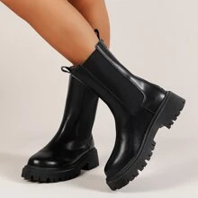Damskie grube botki Chelsea, dopasowane brytyjskie buty do połowy łydki, bluzy z kapturem
