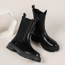 Damskie grube botki Chelsea, dopasowane brytyjskie buty do połowy łydki, bluzy z kapturem
