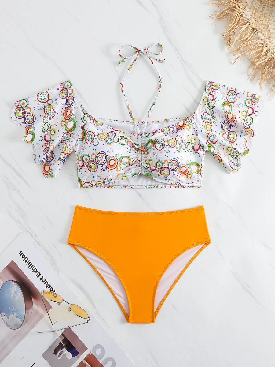 新款時尚性感雙肩泳衣套裝,給女性帶來優雅和可愛 - 黃色 - 查看 1