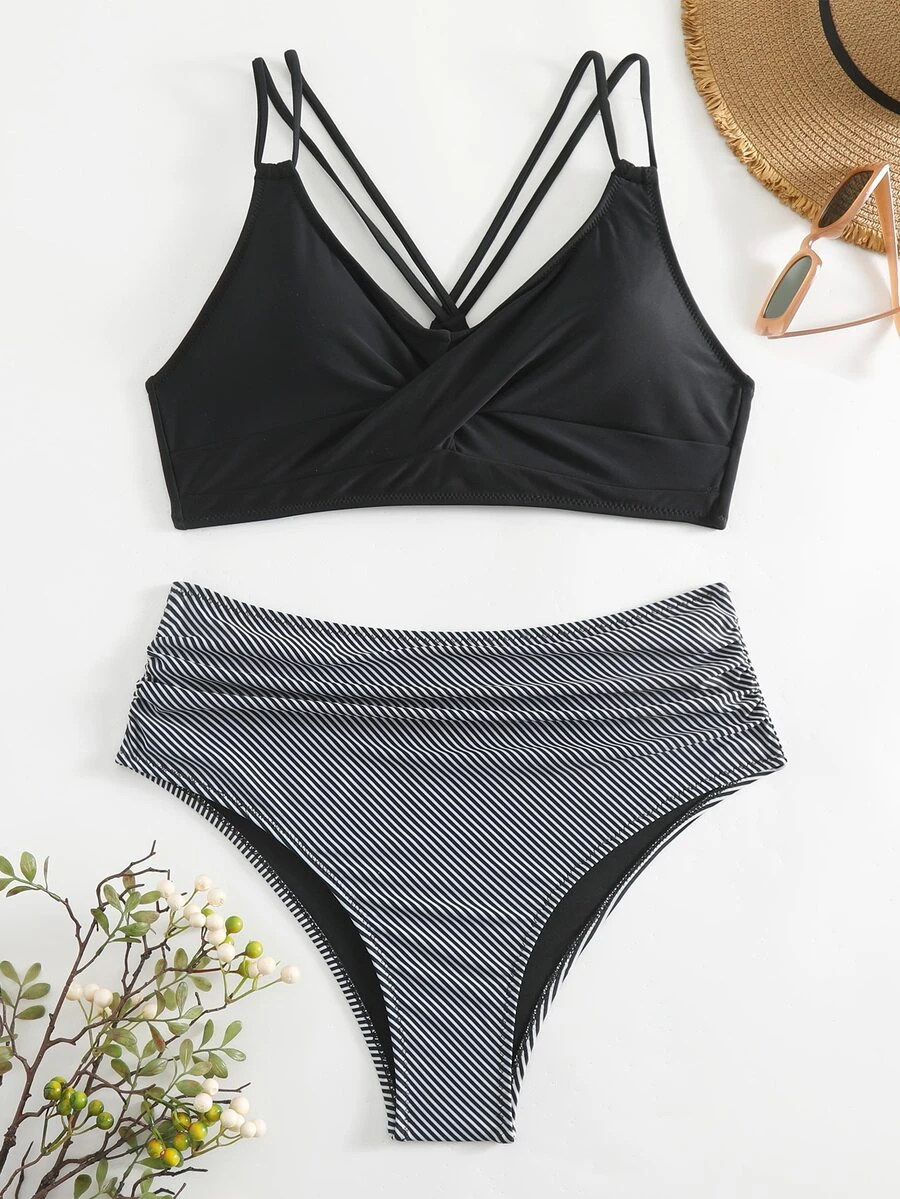 最新款性感優雅時尚條紋兩件式比基尼套裝