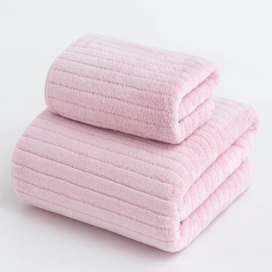 Soft Instant Absorption Coral Fleece Plaid Towel Set Home Bathroom Decor Back To School For Beauty Salon Home Bathroom Shower Towels For Beauty Salon, Hotel Sports,Home Essentials, Towel, Skin Care - Purple - View 1