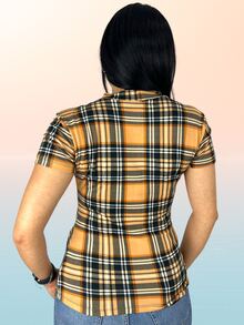 Blusa mangas cortas tela brush full print - Camel - Ver 4