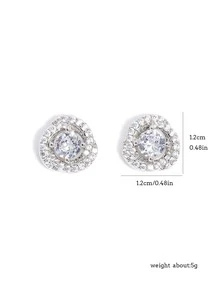 2入組時尚奢華立方鋯石花卉設計耳釘,適合女性日常佩戴 - 銀色 - 查看 6