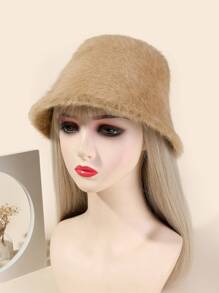 1pc Fluffy Bucket Hat, Versatile Bucket Hat For Warmth - Camel - View 1