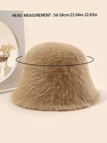 1pc Fluffy Bucket Hat, Versatile Bucket Hat For Warmth - Camel - View 2