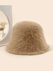 1pc Fluffy Bucket Hat, Versatile Bucket Hat For Warmth - Camel - View 4