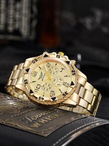 MODAIYA Reloj Clásico De Negocios Para Hombres Con Esfera Grande Y Correa De Acero - Dorado - Ver 3