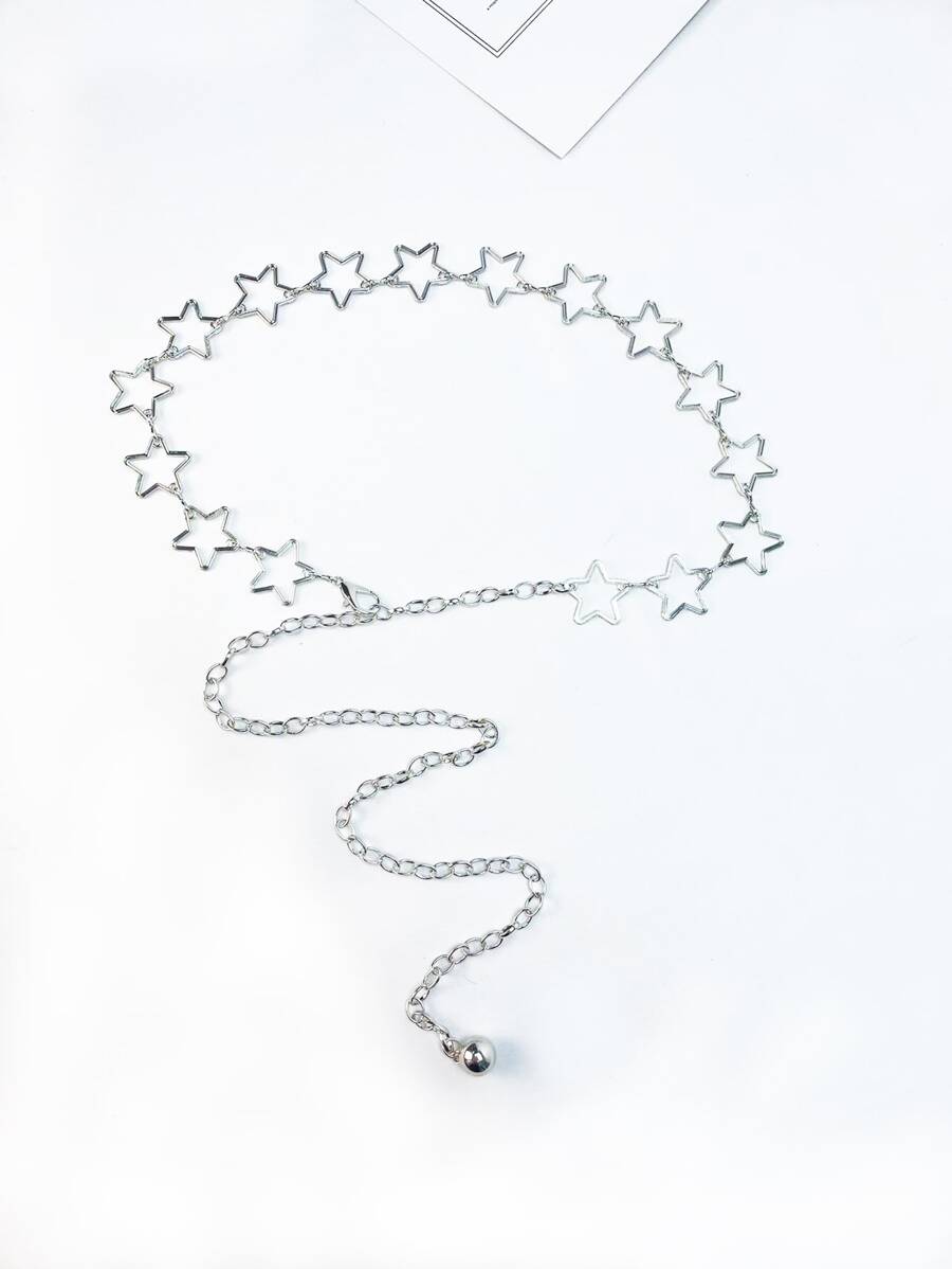可爱 1 件女式五角星金属耐用细腰链，非常适合节日/派对/街头服饰/约会万圣节 - 銀色 - 查看 1