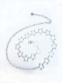 可爱 1 件女式五角星金属耐用细腰链，非常适合节日/派对/街头服饰/约会万圣节 - 銀色 - 查看 5