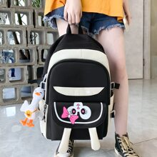 5pcs/set Large Capacity Backpack Suitable For Back To School, Daily Commute And Travel With Shoulder Bag - Black - View 2