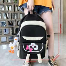 5pcs/set Large Capacity Backpack Suitable For Back To School, Daily Commute And Travel With Shoulder Bag - Black - View 3