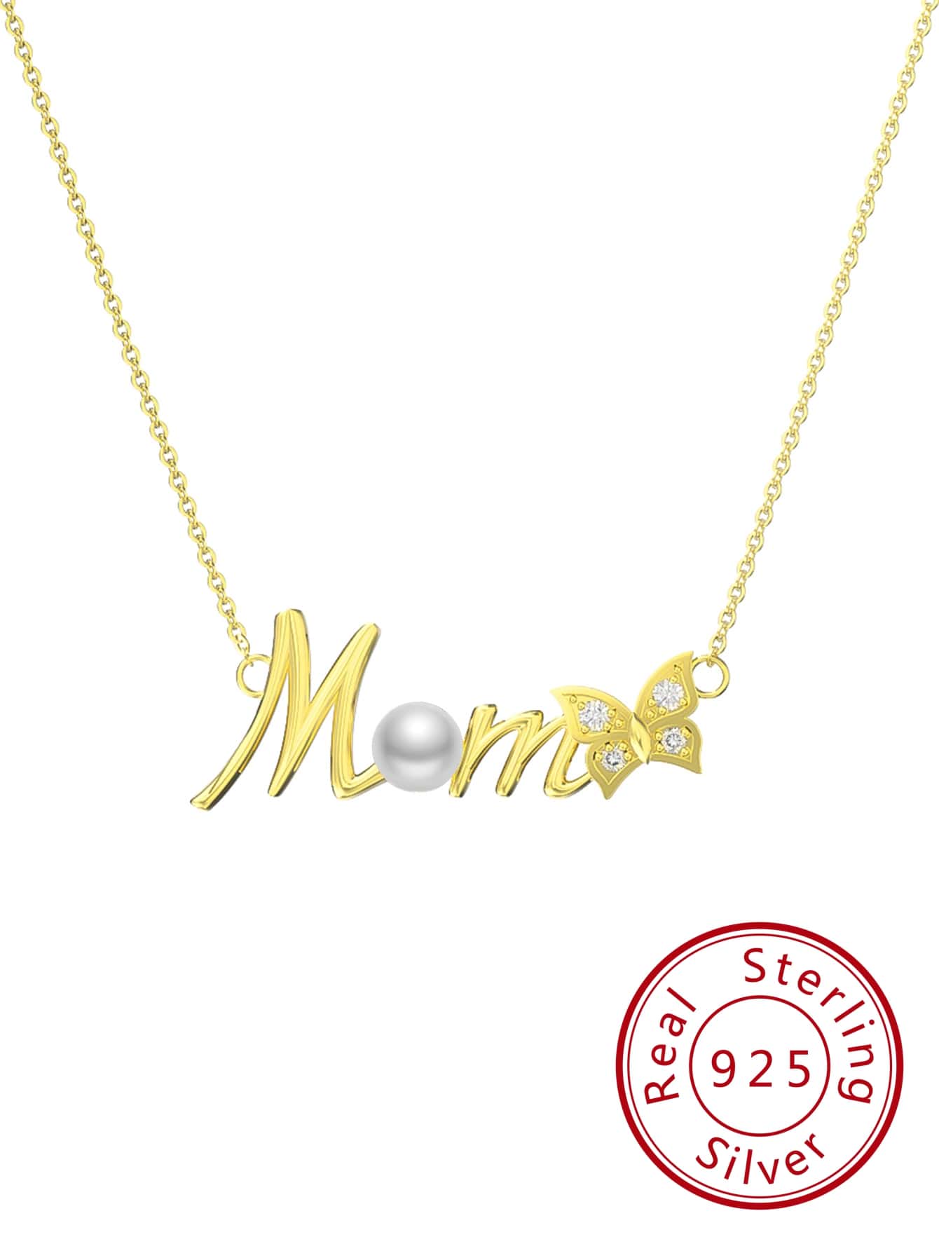 1個字母mom項鍊925純銀養殖淡水珍珠蝴蝶鎖骨項鍊字母方鋯石女士優雅珠寶,是獻給媽媽的最佳母親節/聖誕節/新年/假日禮物