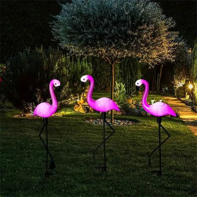 1pc/3pcs Solar Powered Flamingo Pathway Lights, Waterproof Flamingo LED Landscape Lights For Lawn, Patio, Pond, Porch, Backyard Decor, Best Christmas, Thanksgiving Gift For Family, Autumn Decor, Indoor Outdoor Decoration