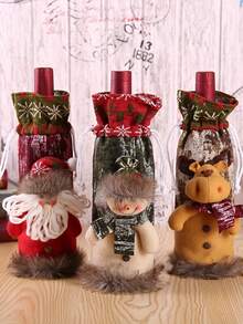 1pc Cartoon Christmas Tree & Bark Pattern Wine Bottle Cover Decoration - Multicolor - View 2