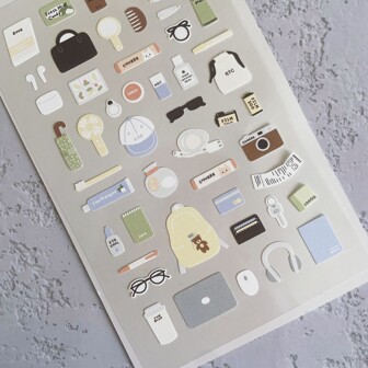 1 st. koreansk importerad klistermärke "Sakerna i min väska" reseklistermärken i nylon, scrapbooking, gör-det-själv-journal, brevpapper, dekoration, konstmaterial, skolmaterial, tillbaka till skolan