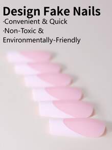 24pcs Cute Pink And White Square False Nails With French Tip, 1pc Nail File And 1pc Jelly Glue For Easy Application, Fashionable And Simple Design Press On Nails Nail Supplies - Multicolor - View 4