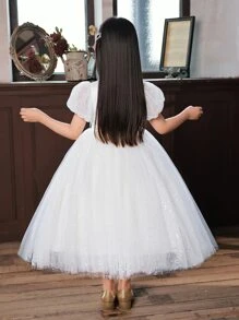 小女孩亮片短袖長裙派對婚禮花童伴娘生日鋼琴表演連衣裙